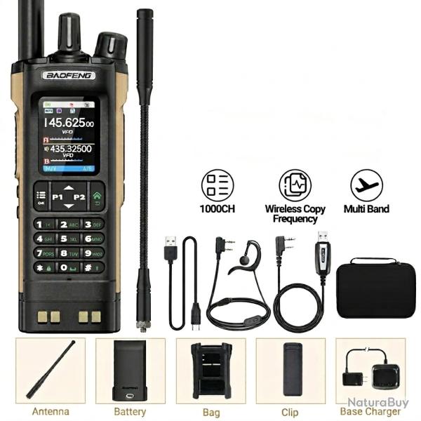 Talkie Walkie GPS Bluetooth 10W Multi Bande 1000 Canaux USB-C Longue Port�e Radio + Etui Transport