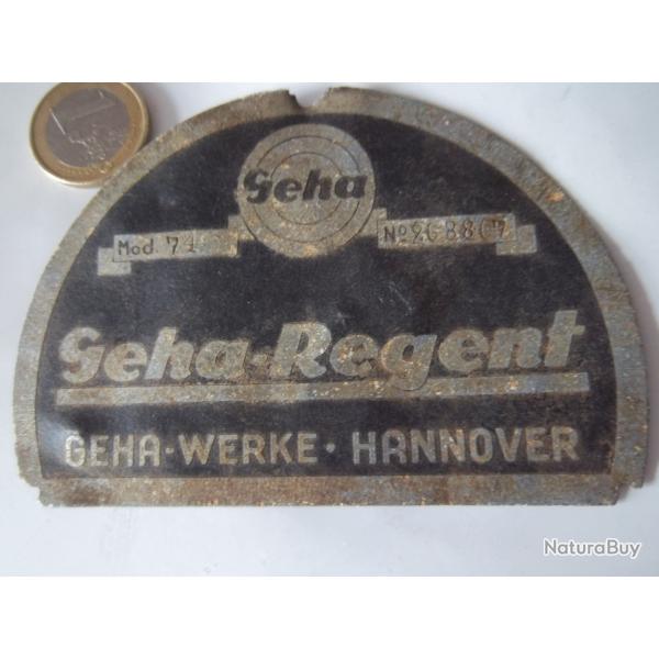 Plaque constructeur machine Allemande Geha-Regent vintage