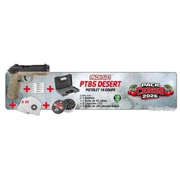 Pack pistolet GAMO PT-85 BlowBack desert Cal.4.5 + cibles + mallette + 1 boite de plombs + 5 co2