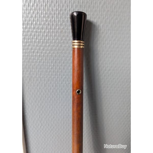 Canne pommeau corne brune rotin bague laiton vers 1900 milord