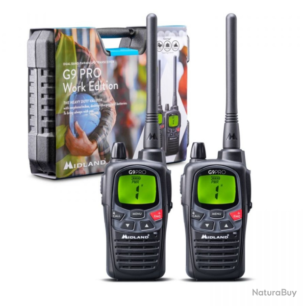 Midland PACK DE 2 TALKIE WALKIE MIDLAND G9 PRO NOIR + OREILLETTE - R�f: MIDG9PRON2