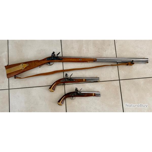 Carabine et une paire de pistolet Harper Ferry � silex �tats neufs