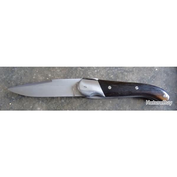 COUTEAU CHASSE  ANCIEN CHARLES COUTTIER SUPERBE 23 cm EBENE de MACASSAR + ETUI CUIR OFFERT
