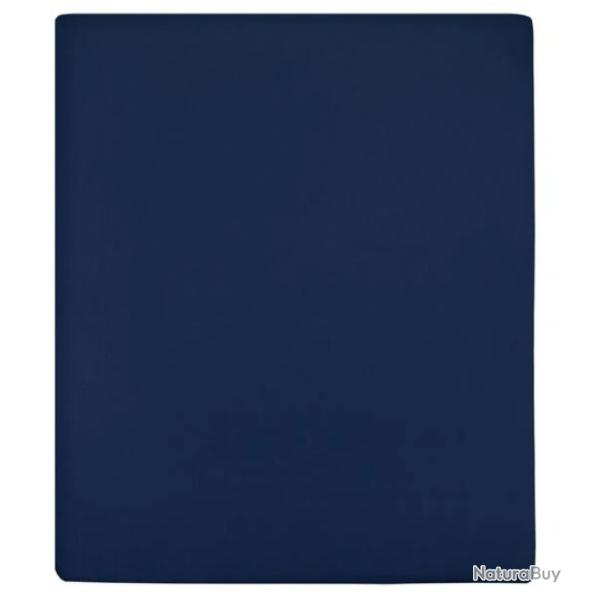 Drap housse jersey coton bleu marine 160x200 cm doux respirant