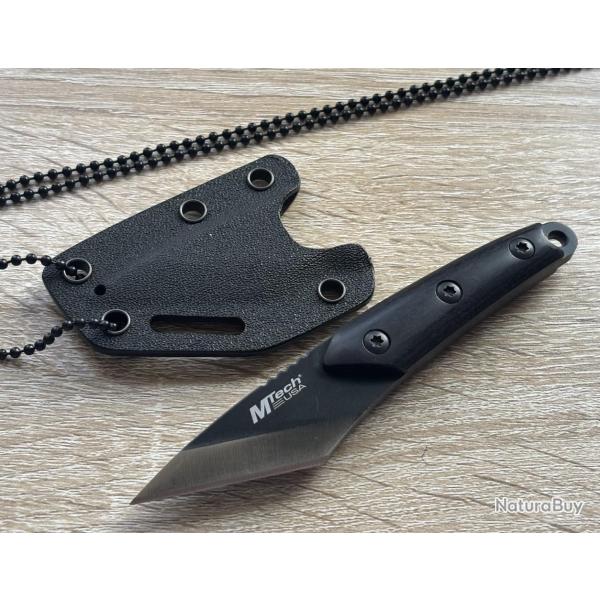 Couteau de Cou Mtech Kiridashi Tanto Lame Acier 3Cr13 Manche Bois Etui Kydex 93B