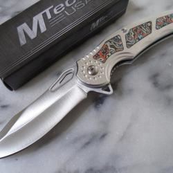 Couteau Gentleman Semi Automatique MTech Lame Drop Point Acier 3Cr13 Manche Alu/Fibre Carbone 10RD