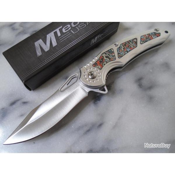 Couteau Gentleman Semi Automatique MTech Lame Drop Point Acier 3Cr13 Manche Alu/Fibre Carbone 10RD