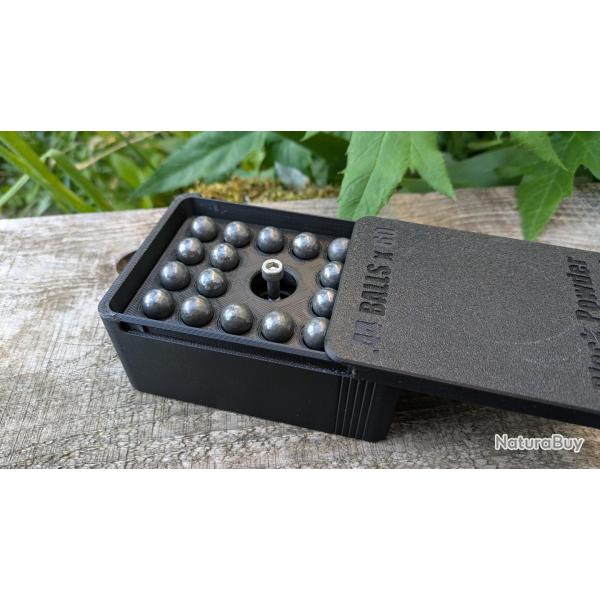 Bo�te rangement 60 boulets .44 - Poudre noire - 3 plateaux - Fabrication France