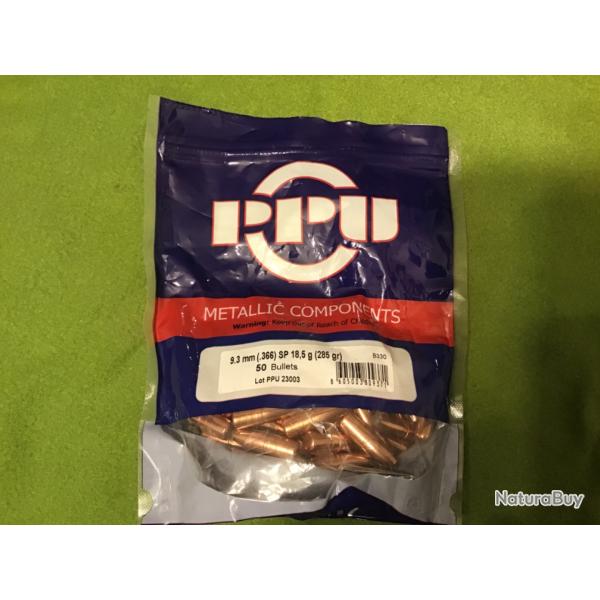 LOT DES 52 OGIVES CAL9.3. /285gr. SP FABRICATION PPU PARTIZAN
