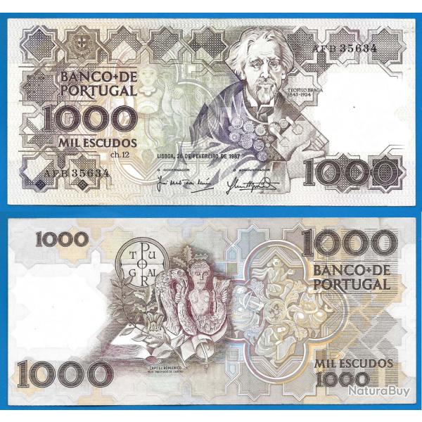 Portugal 1000 Escudos 1987 Teofilo Braga Escudo Billet