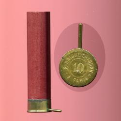 Cal. 10 &agrave; broche - RARE - FABRIQUE CHAUDUN A PARIS - tube carton bordeau brillant 91 mm