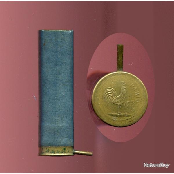 Cal. 16 � broche - TRES RARE marquage en relief : coq la pate sur 16 PARIS - douille jamais charg�e