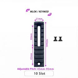 Lot de 2 rails universels en aluminium anodis&eacute; pour montage M-lok 7/10/13 fentes selon votre choix 1