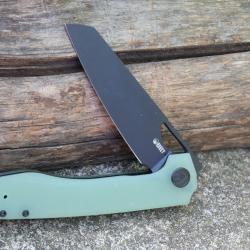 Couteau Kubey Elang | Lame Acier AUS-10 Blackwash Clip Point | Manche G10 Jade | Liner Lock