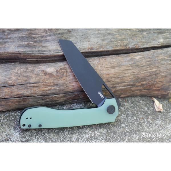 Couteau Kubey Elang | Lame Acier AUS-10 Blackwash Clip Point | Manche G10 Jade | Liner Lock