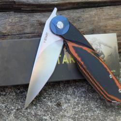 Couteau Y-Start Lame Acier D2 Two-Tone Tanto | Manche G10 Orange/Black Liner Lock