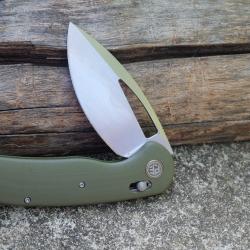 Couteau Petrified Fish Viper Lame Acier K110 Stonewash Drop Point Manche G10 Green Crossbar Lock