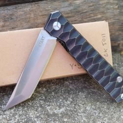 Couteau Y-Start | Lame Acier 440C Satin Tanto | Manche Titane Gray | Frame Lock IKBS | Clip