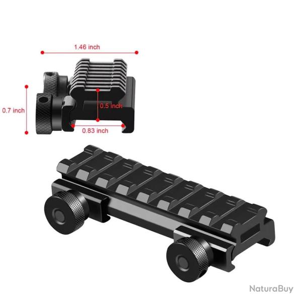 R�hausse de rail Picatinny 25 mm - Longueur 85 mm - 8 slots - Serrage rapide - Aluminium