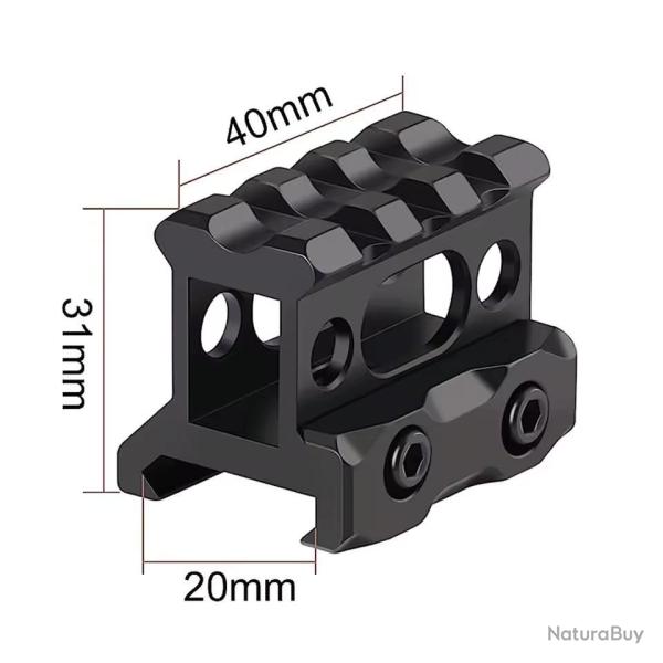 R�hausse de rail picatinny - longueur 35mm - haute - 3 slots - Aluminium