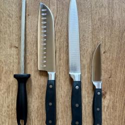 Lot de 3 couteaux de cuisine professionnels neufs + fusil