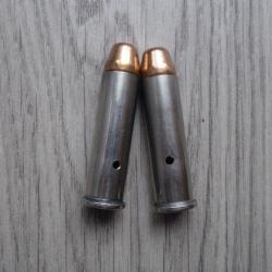 Deux cartouches 357 MAG - neutralis&eacute;es - douilles nickel&eacute;es, ogives blind&eacute;es Metal Jacket