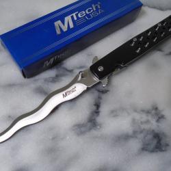 Couteau Semi Automatique MTech Kriss Lame Wavy Acier 3Cr13MoV Satin Manche Alu Linerloc MTA2042WB