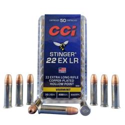 Cartouches CCI STINGER calibre 22 EX LR HP varmint 32gr x50