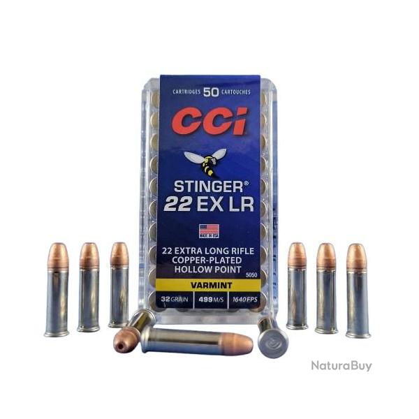 Cartouches CCI STINGER calibre 22 EX LR HP varmint 32gr x50