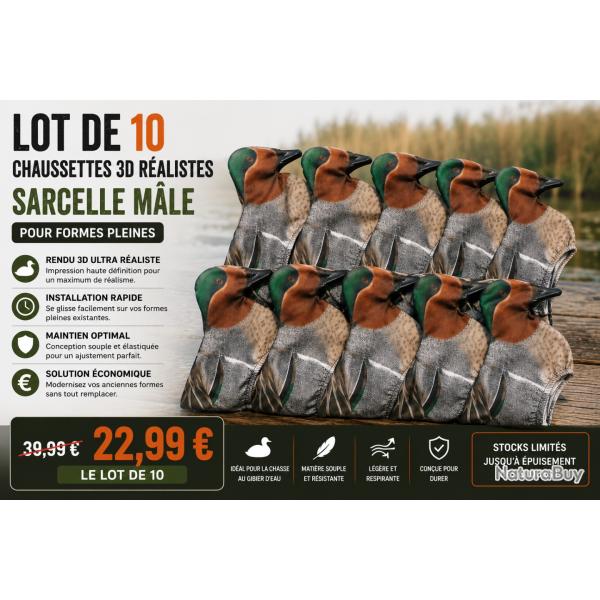 Lot de 10 chaussettes 3D r�alistes sarcelle m�le pour formes pleines