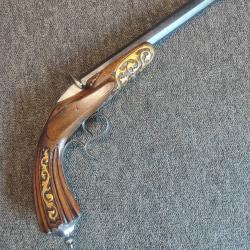 Magnifique pistolet flobert de luxe dor&eacute; de salon 22 bosquette (5,5mm) sign&eacute; Gilles Mariette