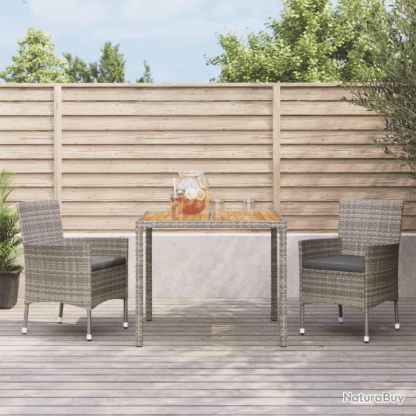 Ensemble � manger de jardin 3 pcs coussins gris r�sine tress�e