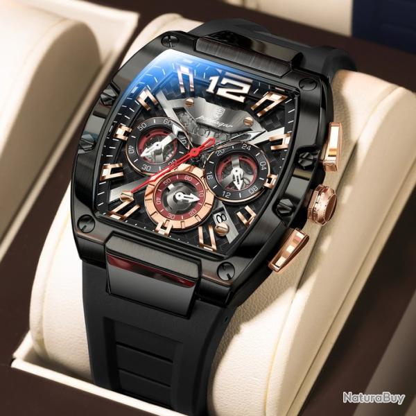 Superbe Montre Chrono Homme Acier Etanche-Black Black