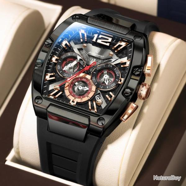 Superbe Montre Chrono Homme Acier Etanche-Black Black