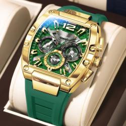 Superbe Montre Chrono Homme Acier Etanche-Gold Green