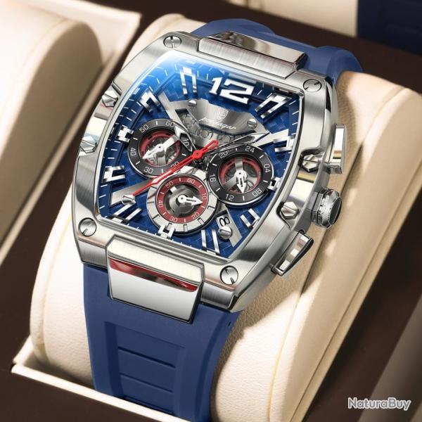Superbe Montre Chrono Homme Acier Etanche-Silver Blue