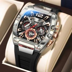 Superbe Montre Chrono Homme Acier Etanche-Silver Black