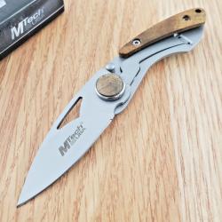 Couteau de Gousset Mtech Lame Acier Inox Manche Acier & Bois Framelock Clip 10w