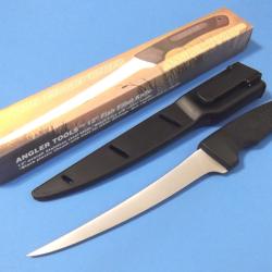 Couteau De P&ecirc;cheur Chasseur &agrave; Lever les Filets Lame Acier Inox Manche Abs Etui Nylon Rigide 012