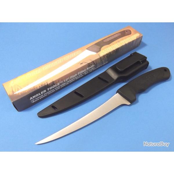 Couteau De P�cheur Chasseur � Lever les Filets Lame Acier Inox Manche Abs Etui Nylon Rigide 012