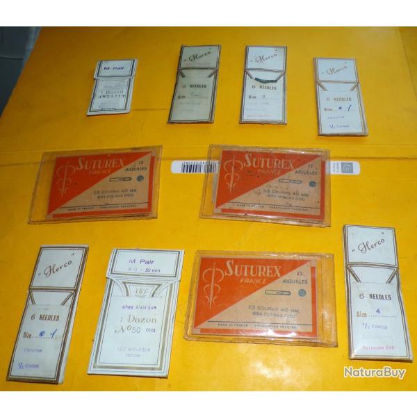 SERVICE DE SANTE :LOT DE 10 POCHETTES D'AIGUILLES POUR SUTURATIONS DES PLAIES , FABRICATION ANGLAIS