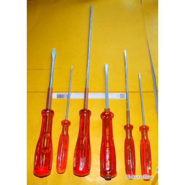 OUTILS LOT DE 6 TOURNEVIS A TETE PLATE  DE L'ARMEE FRANCAISE ET S.N.C.F  , LONGUEUR TOTALE 35 CM POI