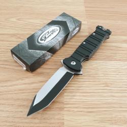 Couteau Semi Automatique Tactical Urbain Lame Tanto Acier Inox Manche FRN Linerlock Clip 10BK