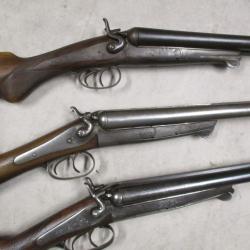Lot de 3 Fusils type Lefaucheux 1877, Cal 16 &agrave; chiens, &agrave; 1 euro sans prix de r&eacute;serve!!!