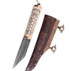 Couteau Historique Sax Viking, Manche en Os avec motif nordique