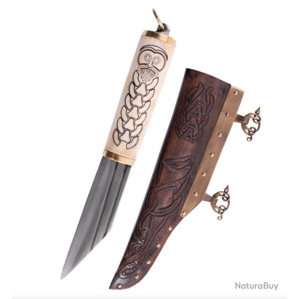 Couteau Historique Sax Viking, Manche en Os avec motif nordique