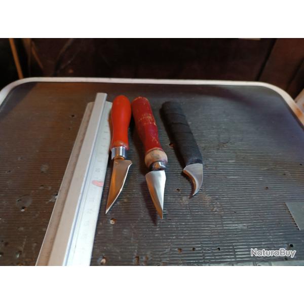 Lot de 3 couteau de sculpture sur bois professionnels ancien
