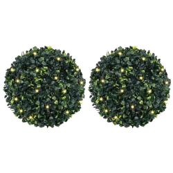 Boules de buis artificielles avec lumi&egrave;res LED 2 pcs vert 45 cm