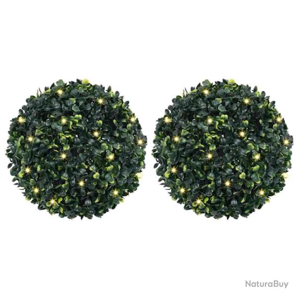 Boules de buis artificielles avec lumi�res LED 2 pcs vert 45 cm