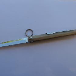 Couteau de chasse MONGIN &agrave; palme; grand mod&egrave;le &agrave; facette; manche pointe de corne. 16,9 cm ferm&eacute;.